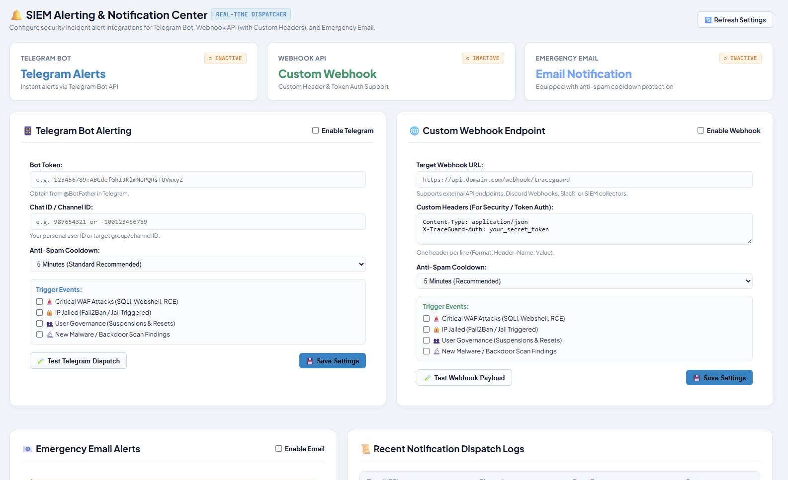 Attack Alerts (Telegram, Webhook & Email)